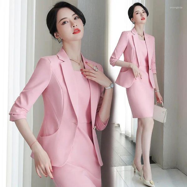 Vestidos de trabalho Blazer rosa Autumn da primavera feminina 2024 Temperamento de roupas de trabalho de salão de beleza sofisticado