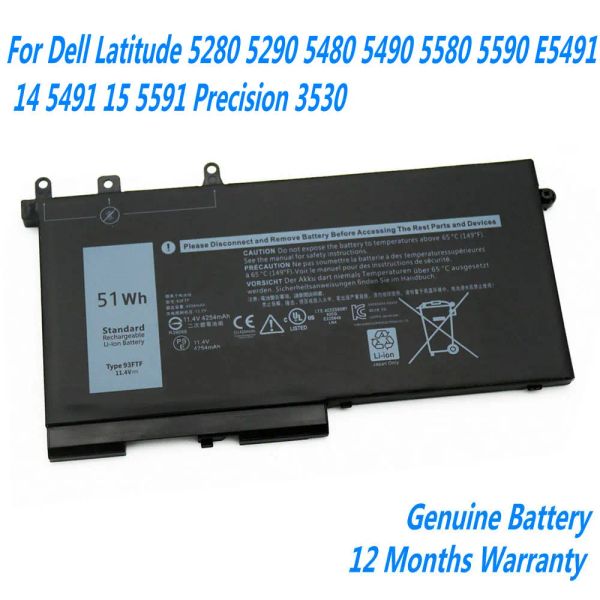 Baterias Nova Bateria de Laptop de 93ftf para Dell Latitude 5280 5290 5480 5490 5580 5590 E5491 14 5491 15 5591 Precision M3520 M3530 11.4V 51wh