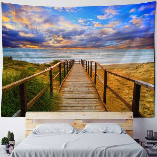 Sea Coconut Landscape Print Tapestry Home Background Ploth Hippie Blanket Bohemian Room Art Deco Yoga Bed Sheet Beach tapete