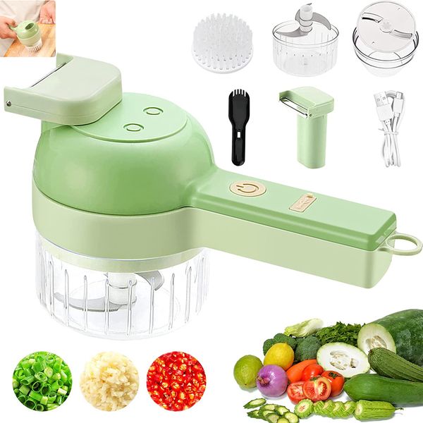 4 em 1 Máquina de cortador de legumes elétricos portátil Mini moedor de alimentos portátil para o aipo de chili de alho multifuncional