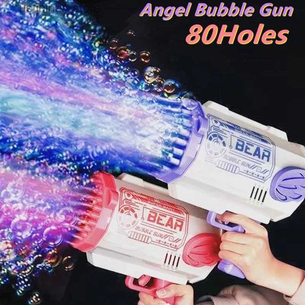 Sand Play Water Divertida 80 buracos Hole grande pistola de bolha Máquina LED Bubble Summer Summer Childrens Electric Outdoor Sports Party Toy for Wedding Children L47