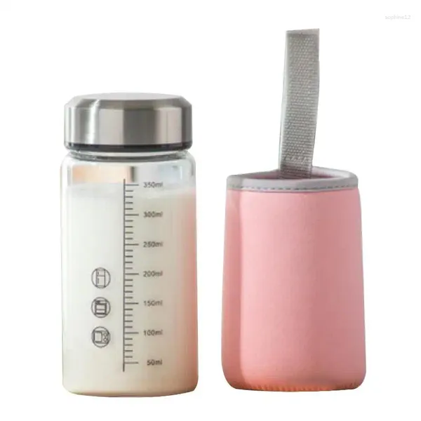 Weingläser Kapmore Juice Flasche Glas tragbare Wasserschüttlermilch mit Deckelhülle Skala