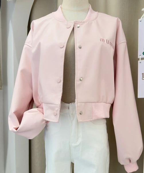 Nuove giacche da donna di abbigliamento miui cappotto in stile esclusivo in stile esclusivo grazioso top rosa esterno rosa esterno minimalista goero nero giacca vera giacca di pelle corta