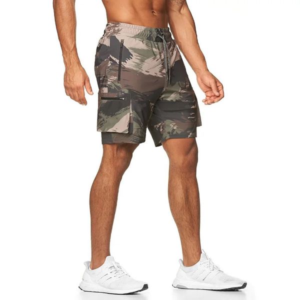 Ginásio masculino verão shorts de carga rápida seco Multipocketking Casual Pants Short Man Fitness Sports Camouflage Basketball 240409