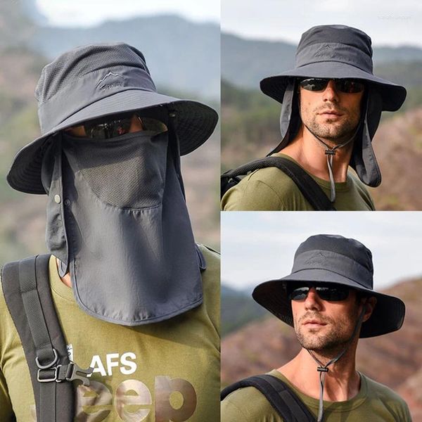 Boinas K33 Chapéu masculino Anti-UV Bucket Fisherman's Sun Protection 360 ° Panamá Summer Face Mask Shawl Visor
