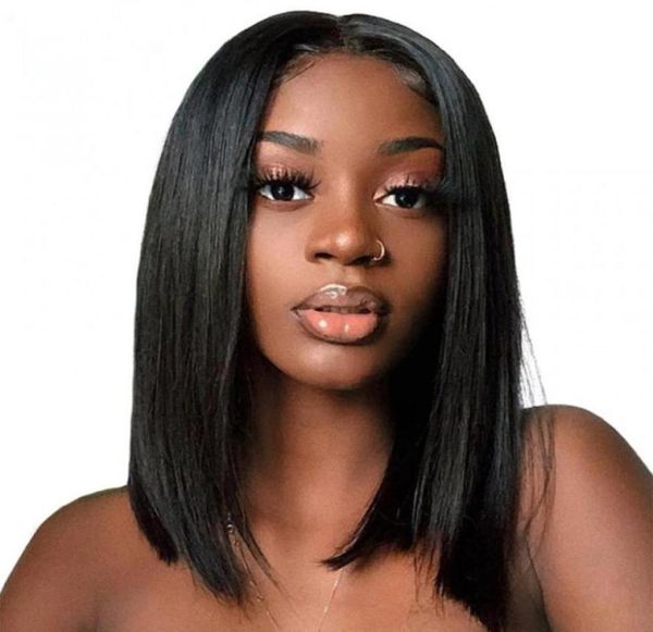 Wigs Bobs curtos perucas de renda cheia para mulheres negras 130 densidade de renda reta Fronte de cabelos humanos Parte do meio para Black WOM36049189