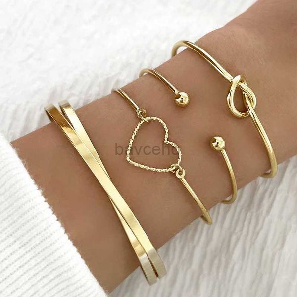 Pulseira 4pcs charme de espessura fino link de pulseiras conjunto para mulheres cor dourado amor coração nó nó metal cadeia de pulseira punk jóias do presente 240411