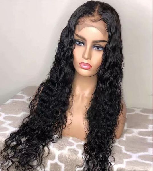 55039039 Base de seda perucas de cabelo humano pré -arrancadas para mulheres negras molhadas e onduladas Virgin Brasilian Lace Front Wig com Baby Hair7161524