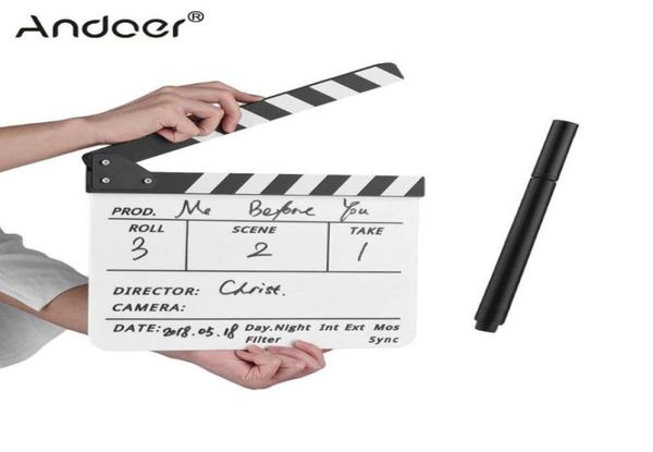 Cancella secca Direttore acrilico Film Film Film TV Cut Action Scene Clapper Board Slate con pennarello Black White Color Stick7556527