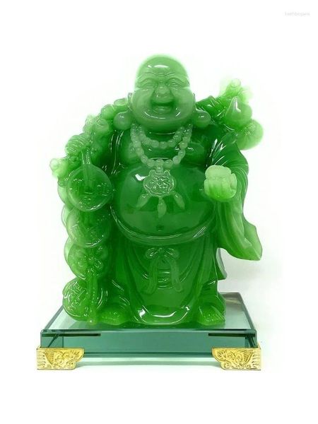 Estatuetas decorativas 20 cm China rindo estátua de Buda para decoração de casa verde Lucky Happy Figurine Sculpture