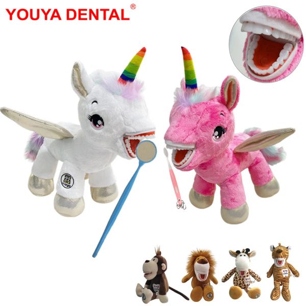 Tiere Zahnmedizin Zahnplüschspielzeug für Kinder süße Einhorn -Plüsch -Puppenspielzeug ausgestopft winzigen Löwenaffen Giraffe Tierweiche Zahnpuppen Zahnarzt Geschenk