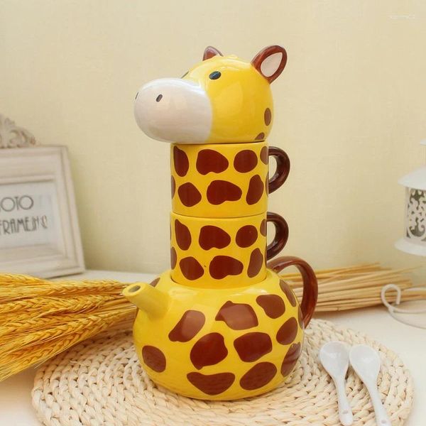 Tazze carine giraffe animali set di tazze creative fumetti bevande acqua ceramica divertente