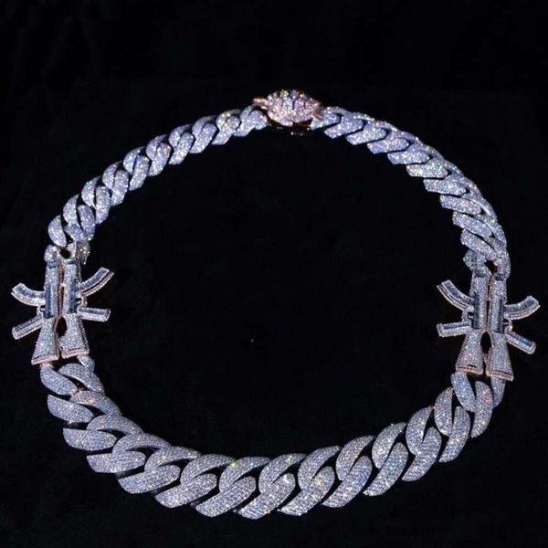 Hip Hop Silver pesado 18K Gold D/VVS Moissanite Diamond Cuban Link Chain for Mens Jewelry