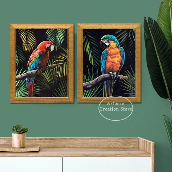 Poster di pappagallo Macaw Tropical Bird Art Stampa pappagallo Tela Pinting Picket Wall Pictula per Tropical Living Soggio