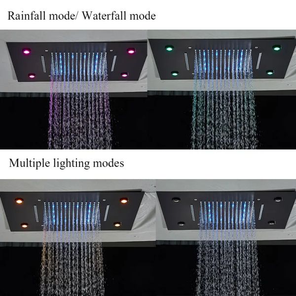 Torneira de chuveiro termostático Conjunto de chuveiro LED de teto Montagem de cachoeira e chuva Sistemas de chuveiro de banheiro Luxo