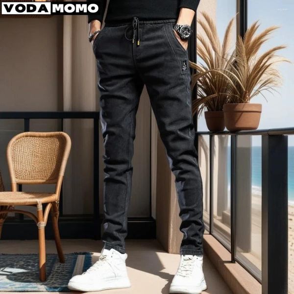 Erkekler Kot 2024 İlkbahar Yaz Bulbalı Erkekler Demin Joggers Pantolon Giyim Kargo Drawstring Slim Pantolon Y2K Street Giyim