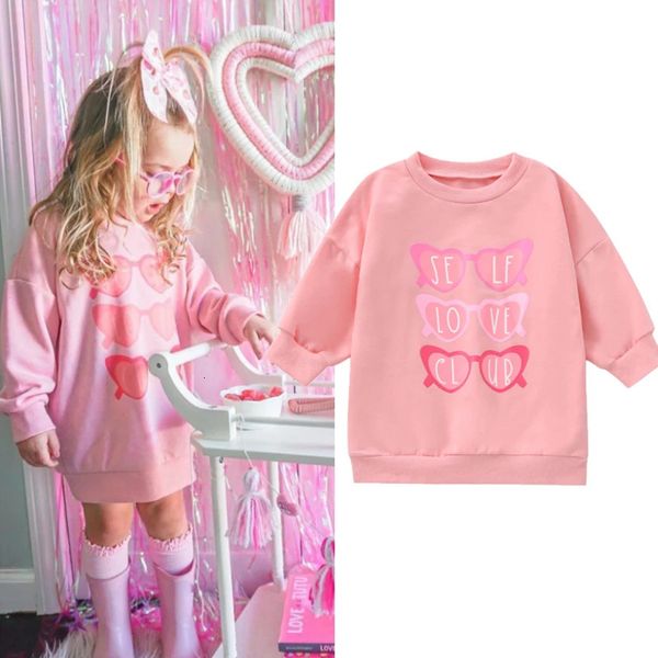 FocusNorm 05y Kleinkind Kinder Mädchen Valentinstag Sweatshirt T -Shirts Langarm Muster Pullover Kleid 240328