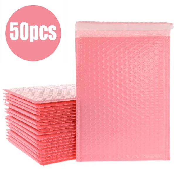 Mailer 50pcs/Lot Pink Foam Umschlagbeutel Selbstversiegelung Mailer gepolsterte Versandumschläge mit Bubble Mailing Bag Versandgeschenkpakete Tasche