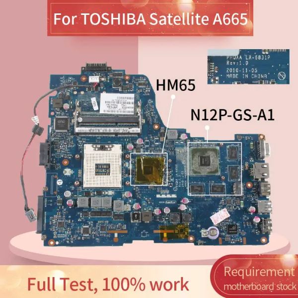 Материнская плата K000125700 Материнская плата для ноутбука для сателлита Toshiba A665 Mainboard LA6831P N12PGSA1 HM65