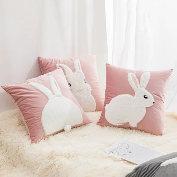 INS Wind Mite Pink Pink Rabbit Patch Emelcodery Pillow Case, диван отеля, спальня, прикроватная, автомобильная подушка, капельница