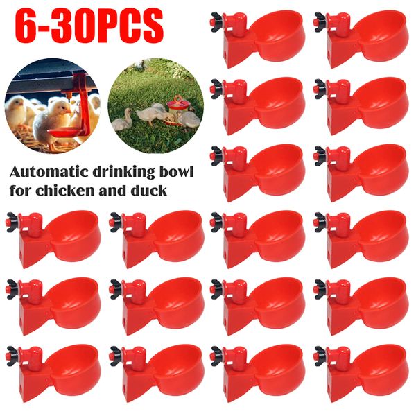 6-30pcs de frango automático copos de rega de galinha de aves de aves de aves aquáticas de plástico penduradas quintais de capoeira alimentador de capoeira alimentador de água copos de bebida