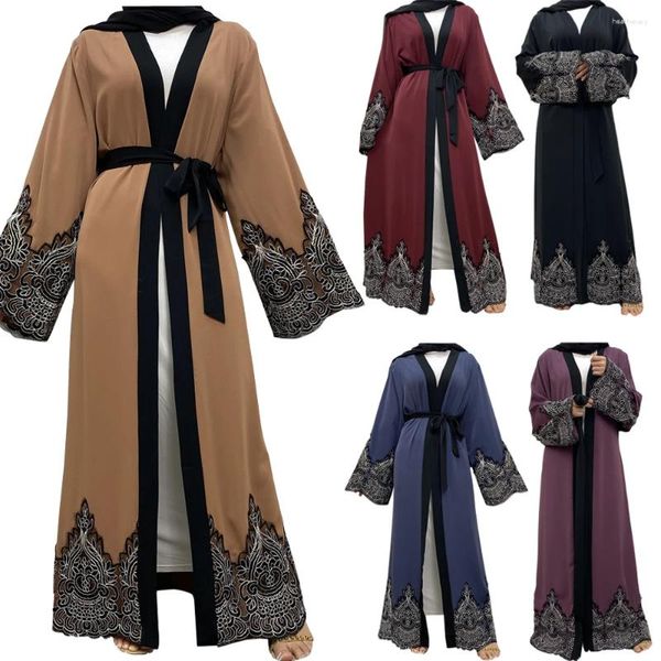 Abbigliamento etnico Medio Oriente Ramadan Stitching in pizzo Cardigan ricamato musulmano per le donne Open Abaya Dubai Caftan Kimono islamico