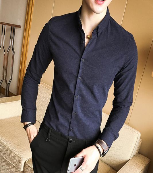 Pure Color Korean Slim Business Shirt Men039s Longsleeved Noniron Trendy gutaussehende lässige Männer039s Wein Red Shirt3080542