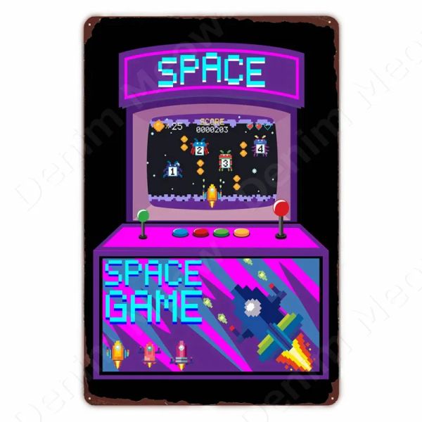 Vintage Pixel Games Metal Tin Sign FC Retro Placa Placa Arcade Prints de arte de parede para casa de caverna