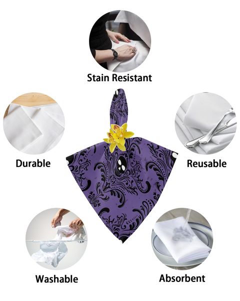 Halloween -Schädelmuster Retro Purple Tisch Serviette für Hochzeitsfeier Serviette gedrucktes Placemat -Geschirrtücher für Küchen Esstisch