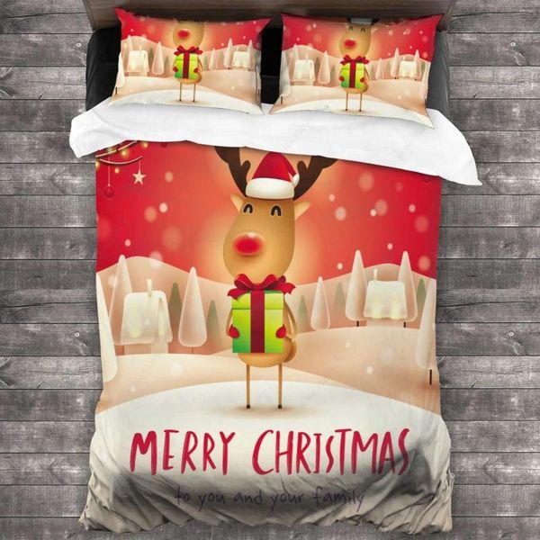 Bedding Sets Cartoon Feliz Christmas Tampa de Duvet Capa Casa 3D Conjunto impresso 200x230cm de tamanhos duplos únicos do presente