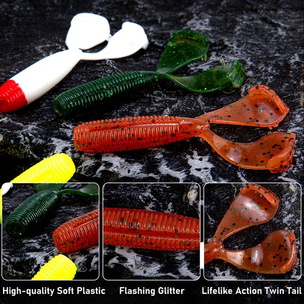 8 pezzi di pesca in plastica morbida esca a doppia coda grob esche craw esca da 60mm bass troino pescelamento walleye d'acqua dolce jigging