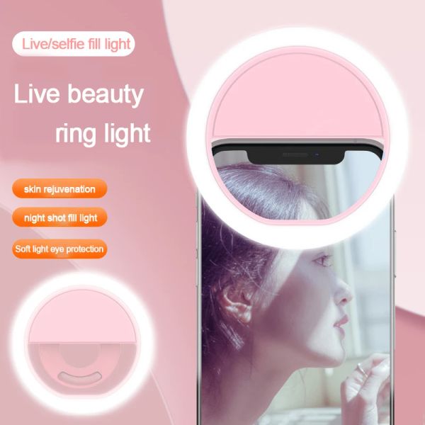Portare il telefono Riempimento Light LED Terza marcia Self Fill Light Ring Light Live Broadcast USB ricaricabile per iPhone Samsung Xiaomi