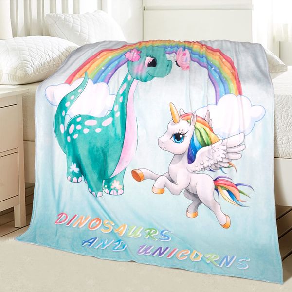 Unicorn Riding Warfes Dinosaurier -Wurf -Decke lustige Regenbogen Einhorn und Jurassic Tyrannosaurus gemütliche weiche Flanelldecke Geschenke