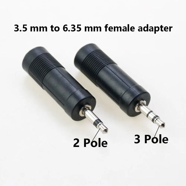 2pcs 2 pólo mono / 3 pólo estéreo adaptador de plugue de 3,5 mm para 6,35 mm Adaptador de conversor de áudio feminino
