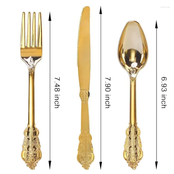 Posate usa e getta 30pcs/set di stoviglie in plastica dorata coltelli da dessert forchette cucchiaio per matrimoni per la decorazione di decorazioni per la festa del compleanno kit di posate