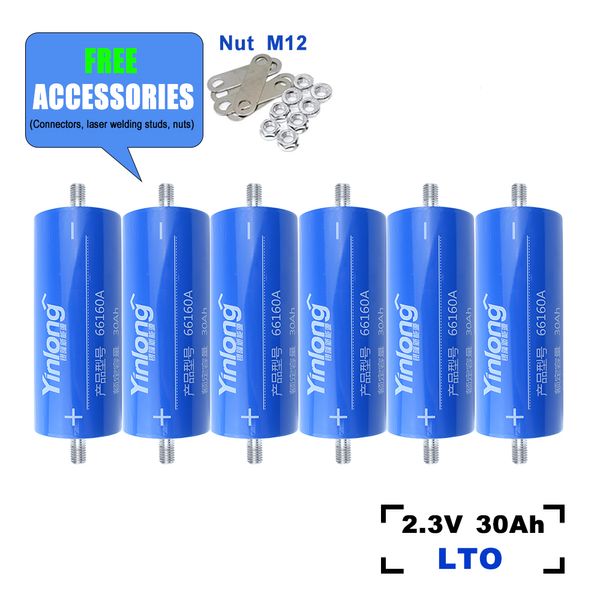 LTO YINLONG 66160 2.3V 30AH NOVO BATERHA CILINDRICA RECHARGELECIDO 6-24 PCS para armazenamento de energia solar DIY carrinho de golfe EV