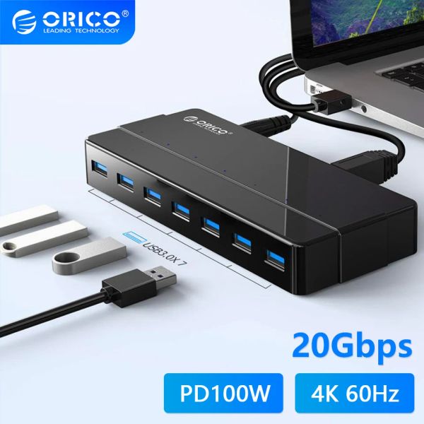 HUBS ORICO 7 4 Porta USB 3.0 Hub con adattatore di alimentazione da 12 V USB Splitter OTG Adapter per il laptop desktop per il tassobook Accessori per computer PC per laptop desktop