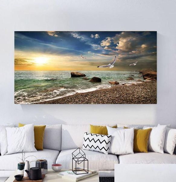 Gemälde Natural Landschaft Poster Sky Sea Sunrise Gemälde auf Leinwand Wohnkultur Wandbildern für Wohnzimmer Drop DE2513740 gedruckt