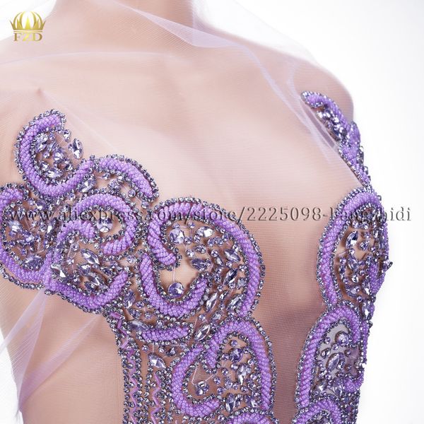 FZD 1 PCS Purple Crystal Rhinestones Minchas Patches de corpete Aprovada para vestidos de noiva Patches para bordados de roupas