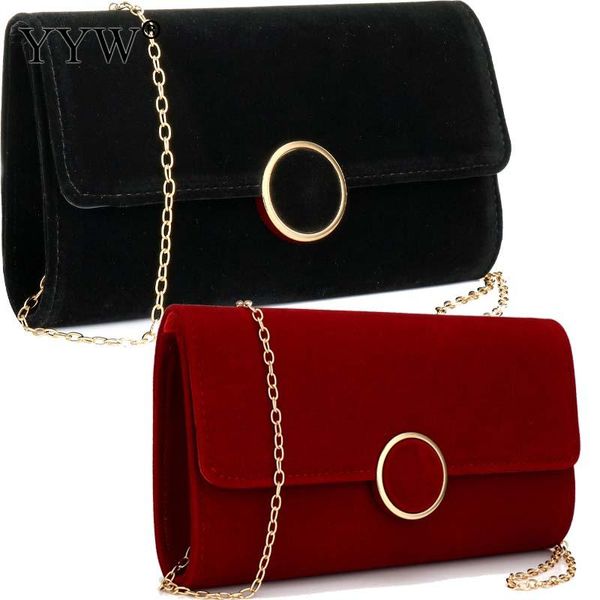 Elegante weiche Flanelliette Clutch -Tasche Retro Samt Abend Handtasche für Lady Small Envelope Massive Klappe Day Geldbörse Metallkette Brieftasche