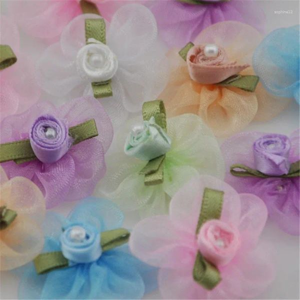 Fiori decorativi 20pcs U Pick Orgoso Ribbon Flower W/Pearl Wedding/Sewing/Appliques lotti B037