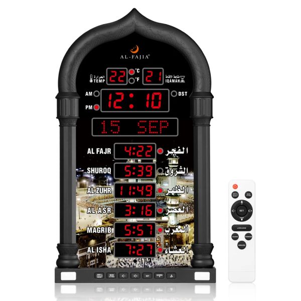 Roupas Alfia 4008Pro Azan Tabela de relógio de parede muçulmana Clock Mosquita Tempo de oração digital LED TRAYPIEL