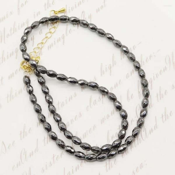 Anhänger Halsketten modische schwarze Hämatit Halskette Facett mit Reis-Perlen Juwely Reiki Heilung Geschenk Unisex Charms Natural Energy Stone