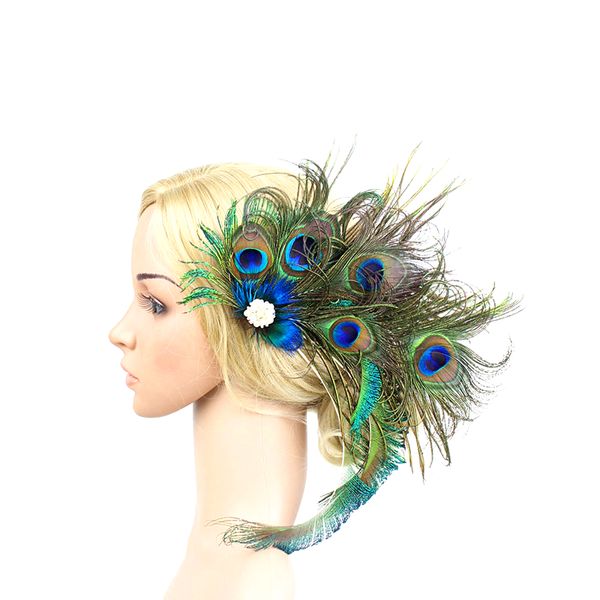 Mulheres Pavão Feather Fascinator Clip Domas Dias Dias de Casamento Festa de Casamento Tiara Hairpin Acessórios para Cabelo