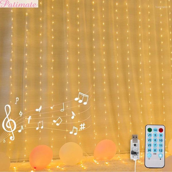 Decoração de festa Patimate Janela Cortina Luzes Música Controle Garland Supplies de casamento Decoração de casa ao ar livre de Natal