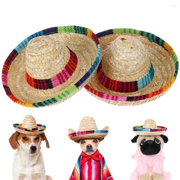 Köpek Giyim Renkli Mini Evcil Köpekler Hasır Şapka Sombrero Cat Sun Beach Party Meksika Kapak Şapkaları Hawaii Stil Malzemeleri