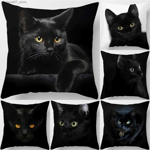 Almofada/travesseiro decorativo decoração de gato preto decoração de casca de impressão quadrada sofá -almofada de almofada de almofada 45 * 45cm