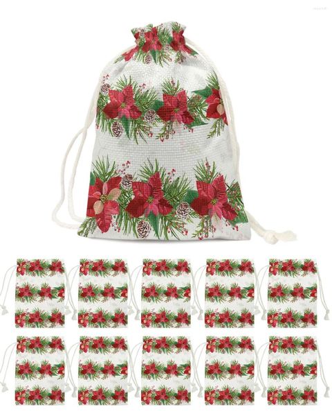 Noel Süslemeleri Çiçek Çam Ağacı Koni Şeker Çantaları Noel Hediye Çantası Ana Partisi Dekor Xmas Keten Paketleme Malzemeleri