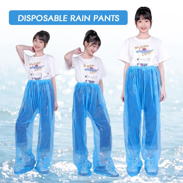 5 adet tek kullanımlık yağmurluk pantolon yetişkin kalınlaşmış bacak sargısı su geçirmez açık aktiviteler plastik balık bisiklet portatif yağmur giysileri