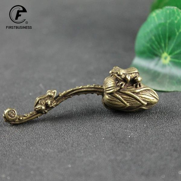 Dekorative Figuren antike Messing Mutter Kinder Frösche Lotus Zen kleine Ornament reine Kupfer Tier Miniaturen Tee Haustier Wohnkultur Accessoires